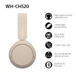 Sony WH-CH520 Wireless Bluetooth Headphones - Beige