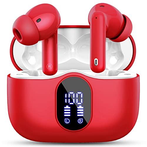 2023 Red Wireless Earbuds with Noise Cancelling Mic