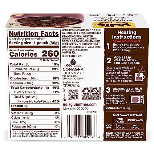 Udi's Gluten Free Chocolate Mug Cake Mix, 4-Pack
