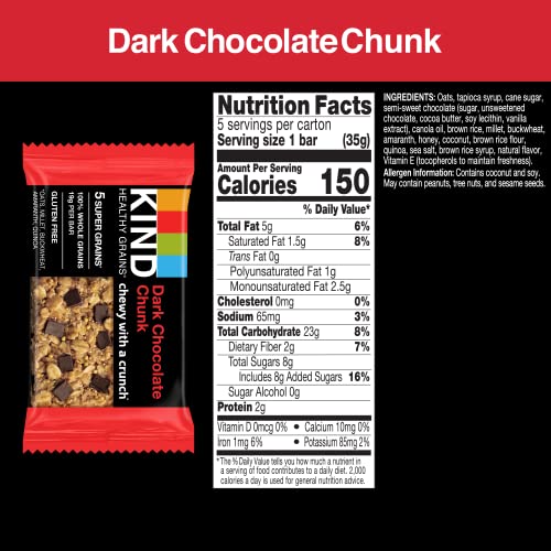 KIND Dark Chocolate Chunk Healthy Grains Bars, Gluten-Free