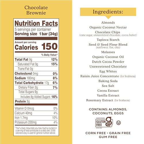 Simple Mills Almond Flour Chocolate Brownie Snack Bars, 6oz