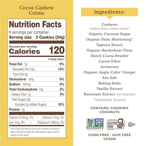Simple Mills Cocoa Cashew Crème Sandwich Cookies - Gluten Free