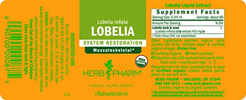 Certified Organic Lobelia Liquid Extract - 1 Ounce