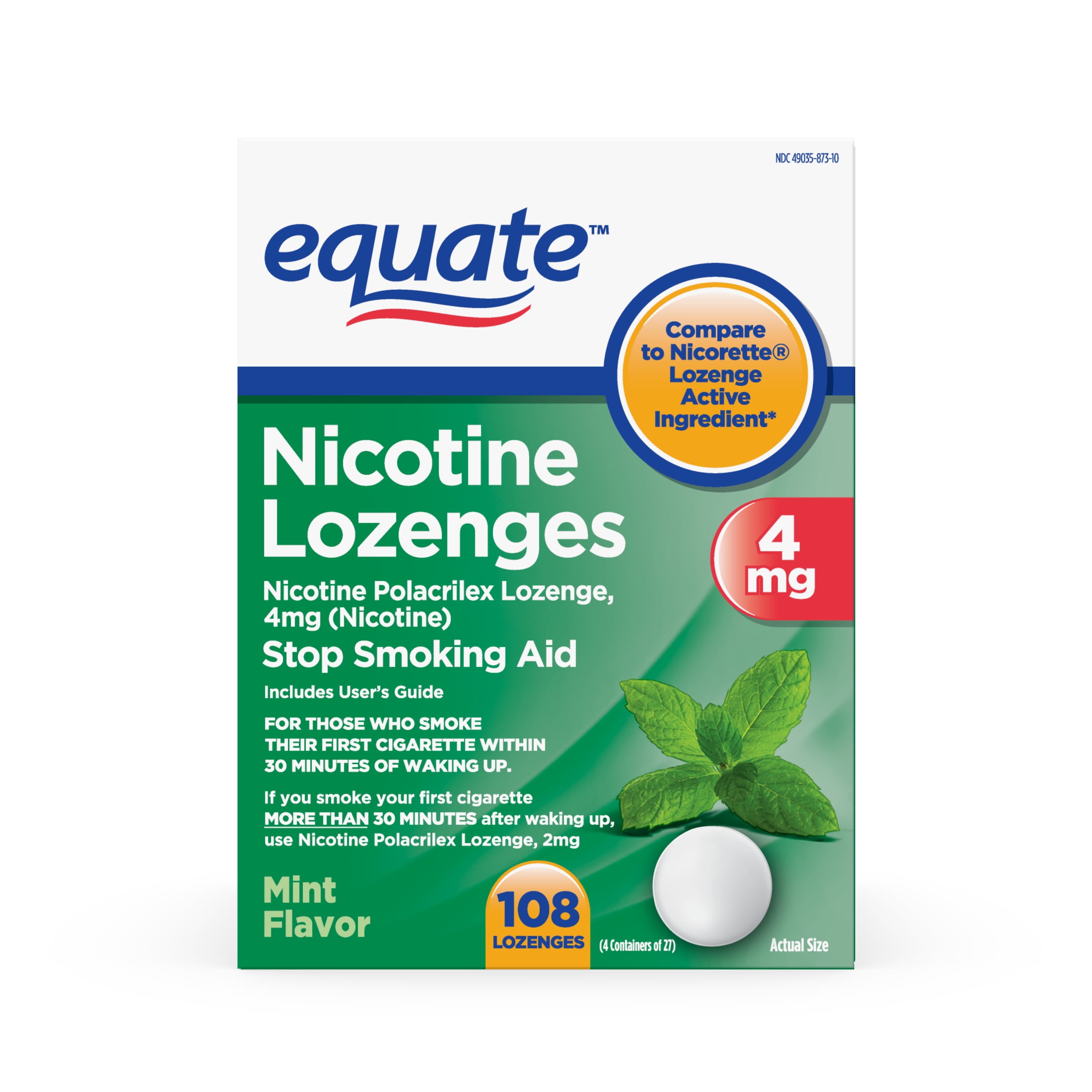 Equate Nicotine Lozenges, 4 mg, Mint Flavor - 108 pack