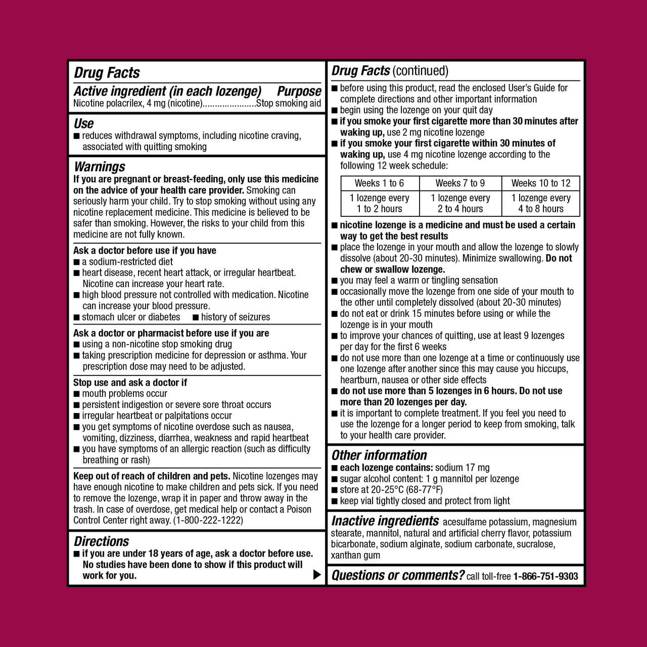 Equate Cherry Nicotine Lozenges, 4mg, 108 Count