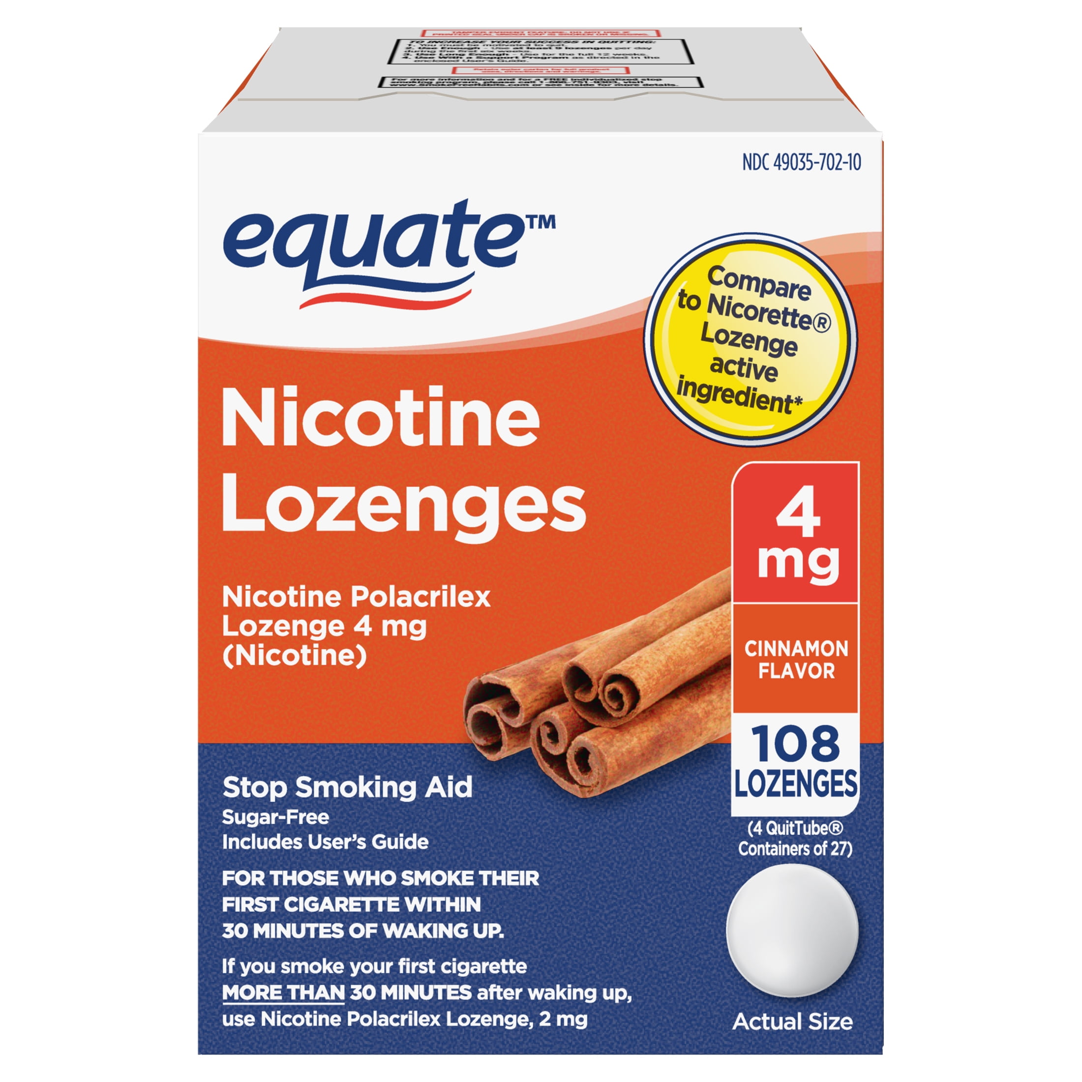 108 Count Equate Cinnamon Nicotine Lozenges, 4mg