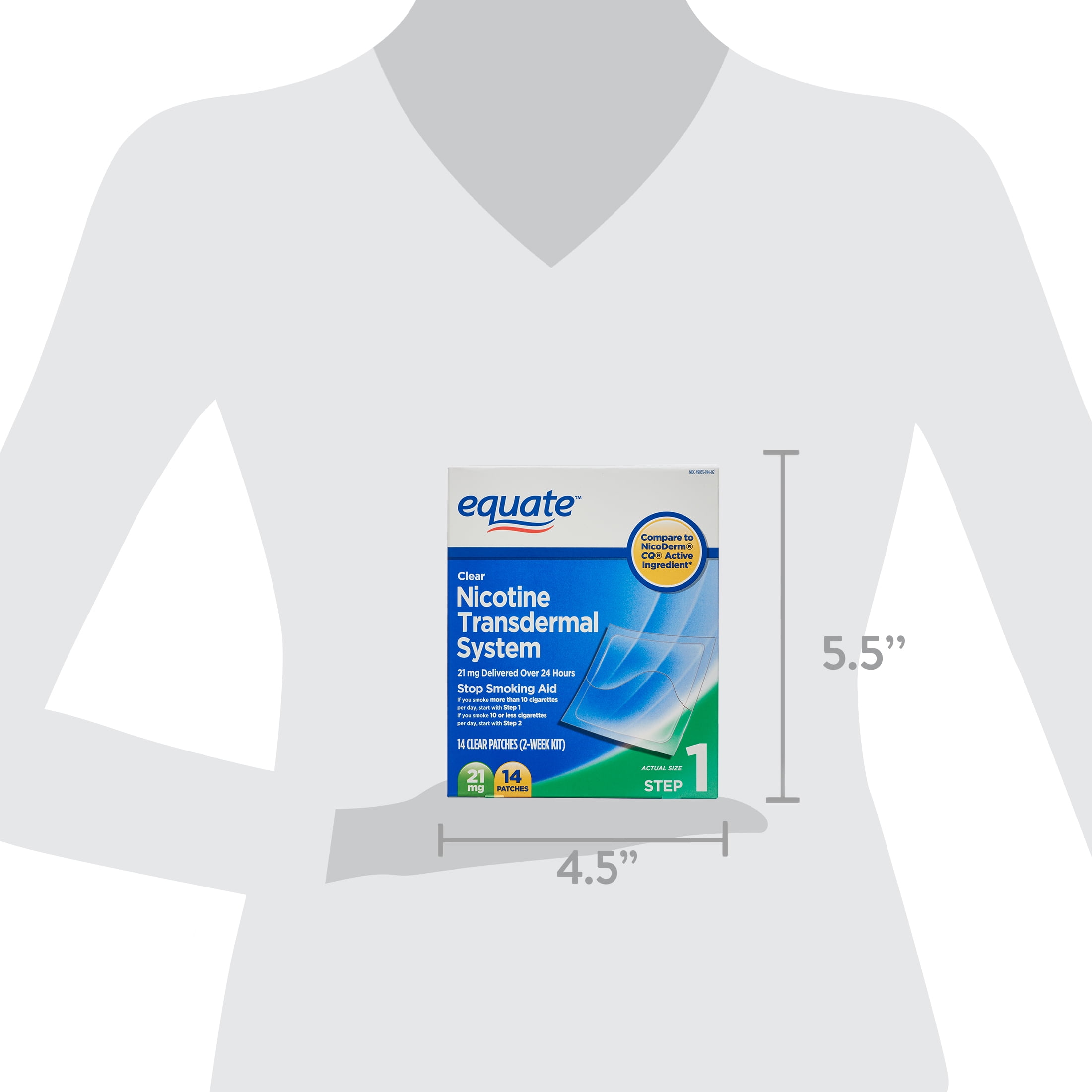 Equate Step 1 Nicotine Patch, 21mg, 14 Count