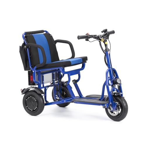 Blue Folding Mobility Scooter, 3 Wheel, Lightweight, Travel