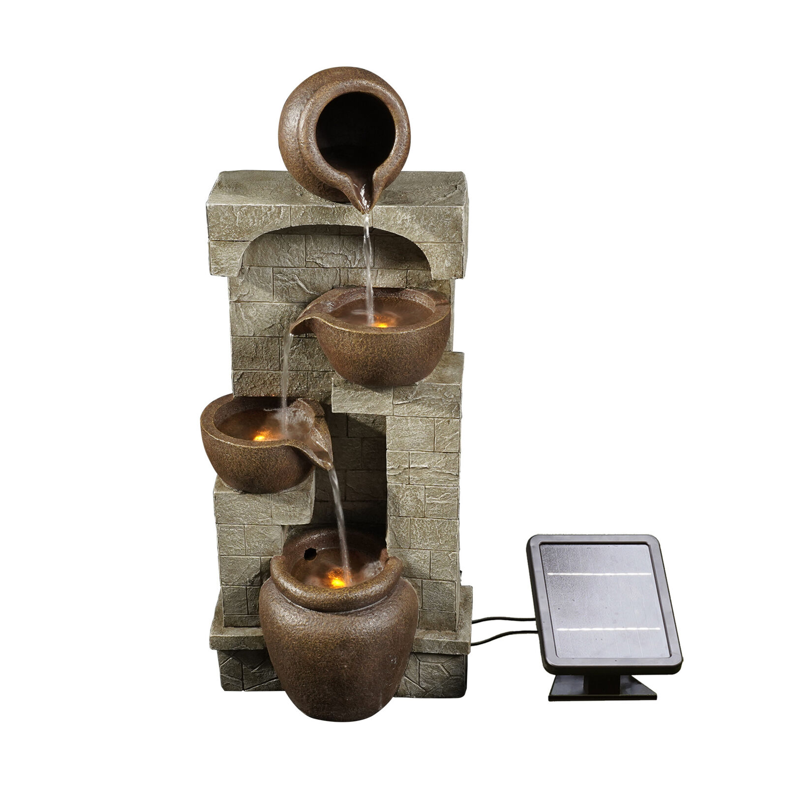 Solar Power Fountain with LEDs for Outdoor Zen Garden