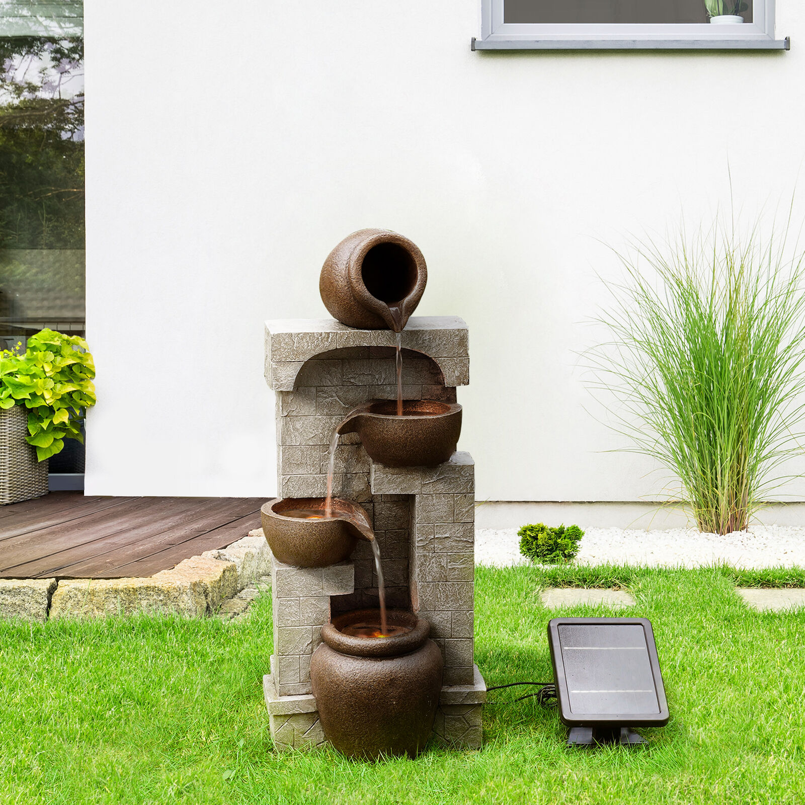 Solar Power Fountain with LEDs for Outdoor Zen Garden