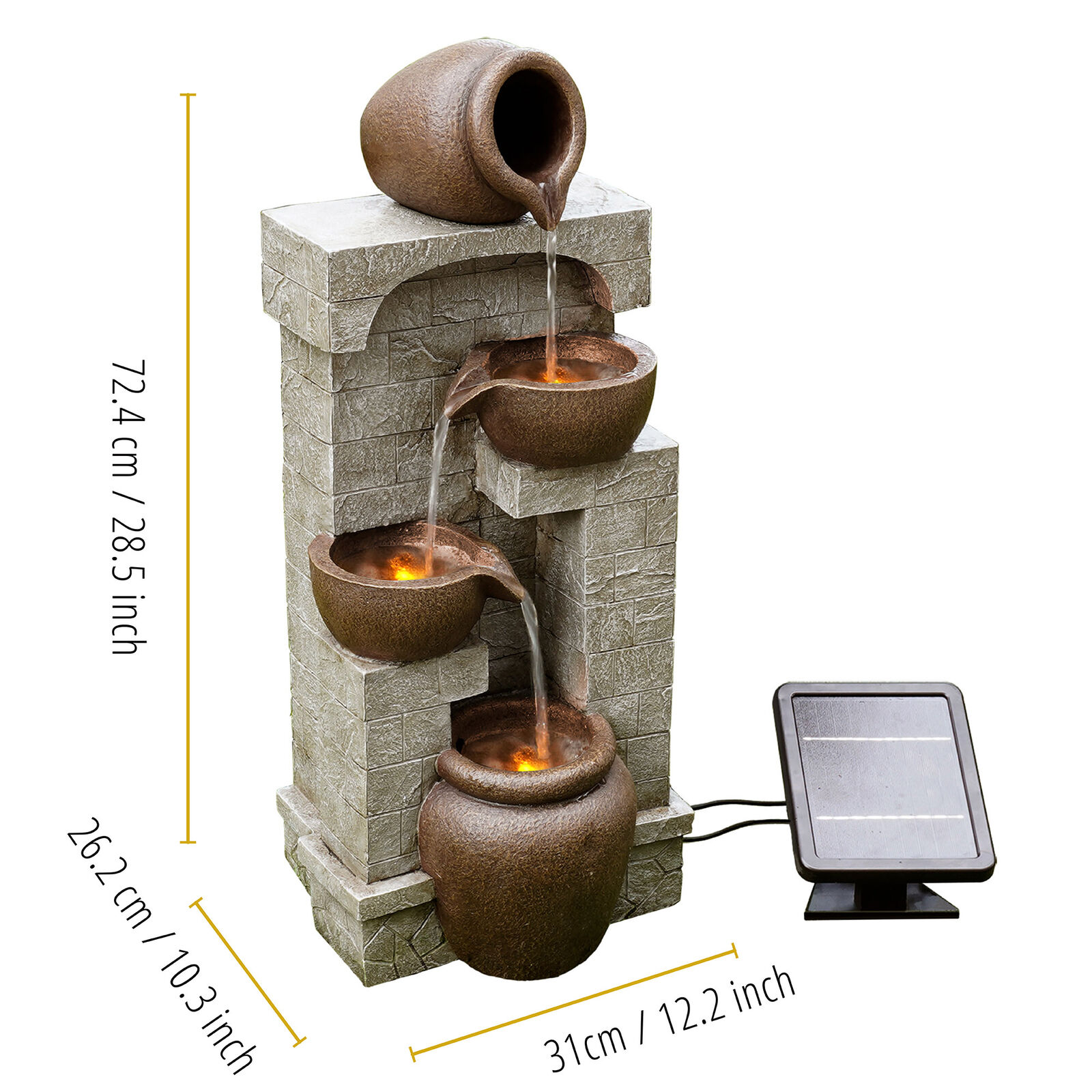 Solar Power Fountain with LEDs for Outdoor Zen Garden