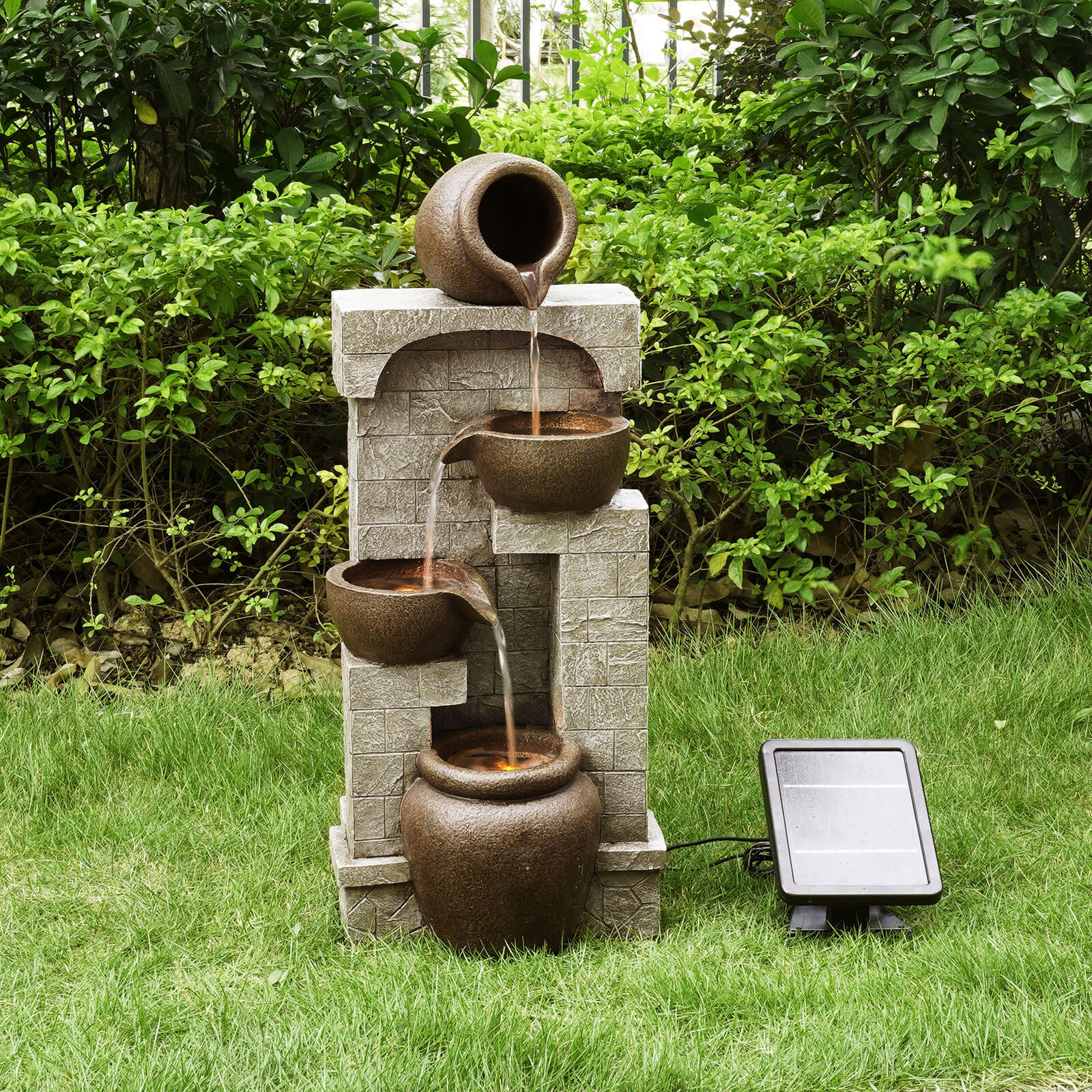 Solar Power Fountain with LEDs for Outdoor Zen Garden