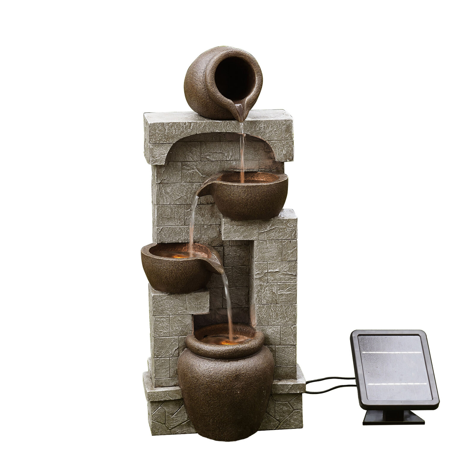 Solar Power Fountain with LEDs for Outdoor Zen Garden