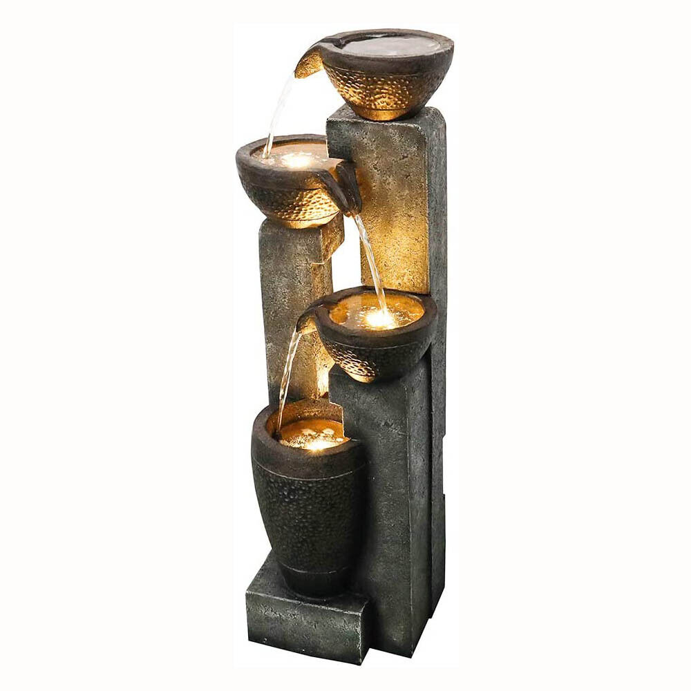 4-tier Resin Waterfall Fountain with LED Light for Garden