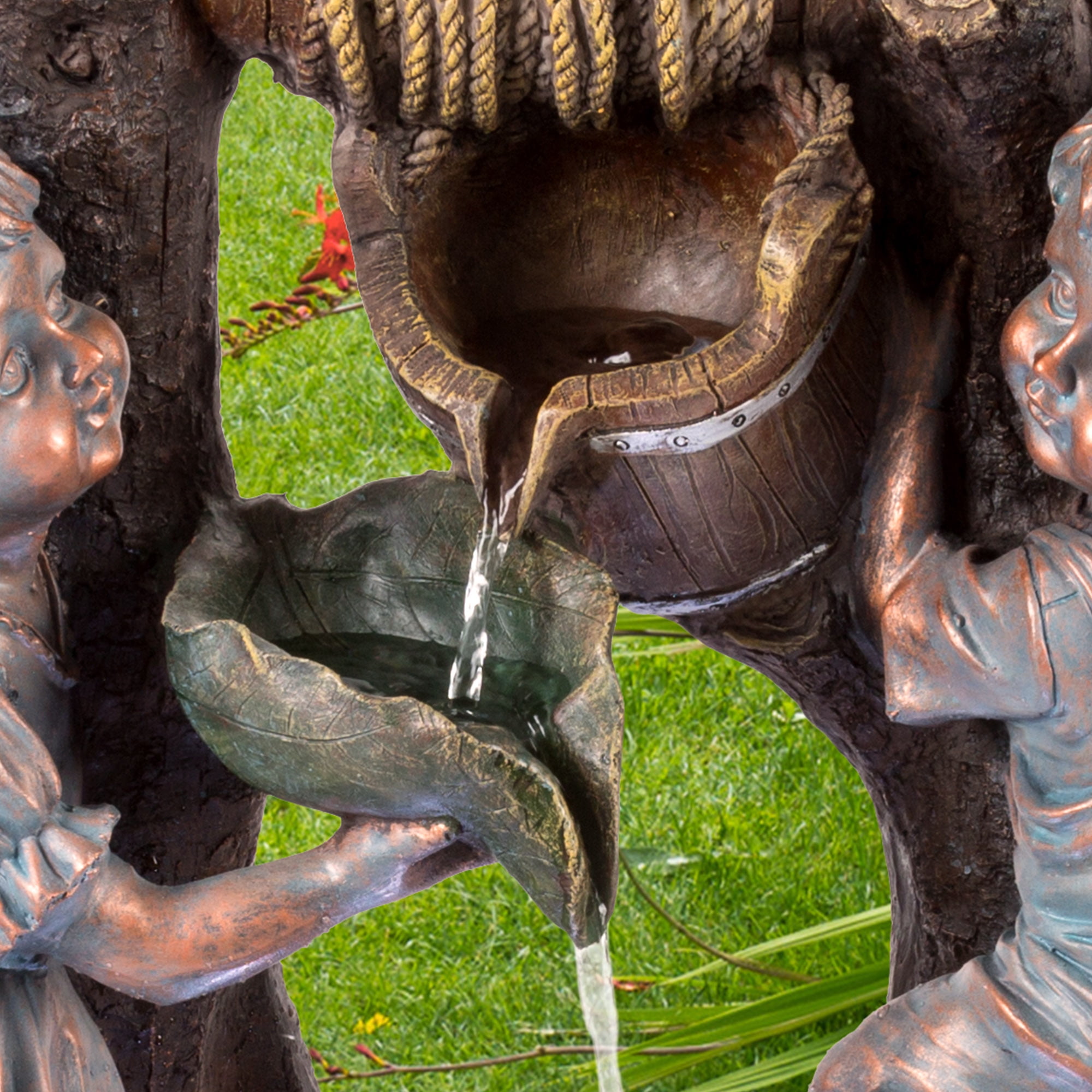 Polyresin Boy and Girl Outdoor Water Fountain - Bronze
