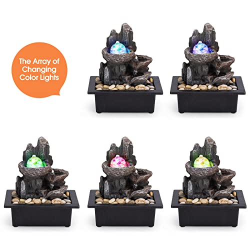 Tabletop Rock Waterfall Fountain with Rotating Ball and Lights