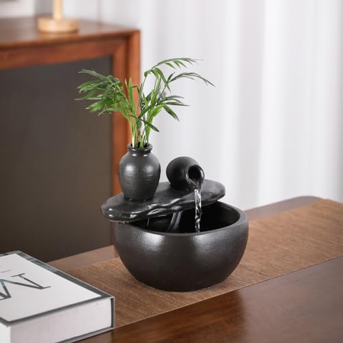 Black Ceramic Tabletop Fountain for Indoor/Outdoor Decoration