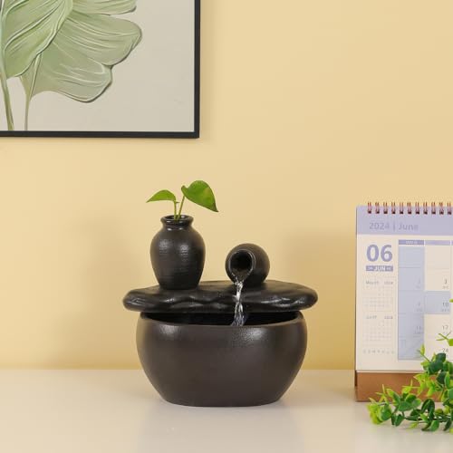 Black Ceramic Tabletop Fountain for Indoor/Outdoor Decoration