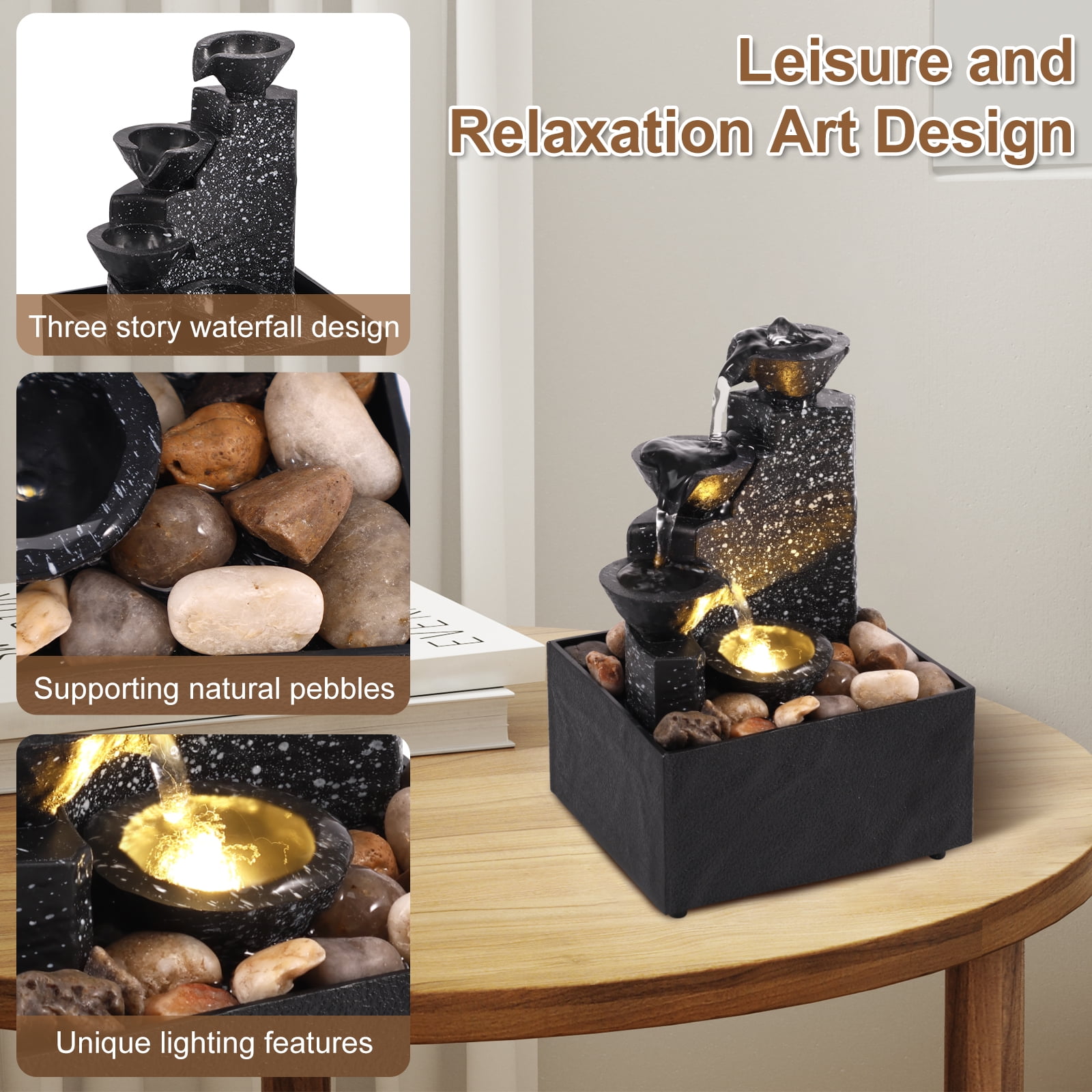 Tabletop Water Fountain with 4 Levels and Calming Sounds