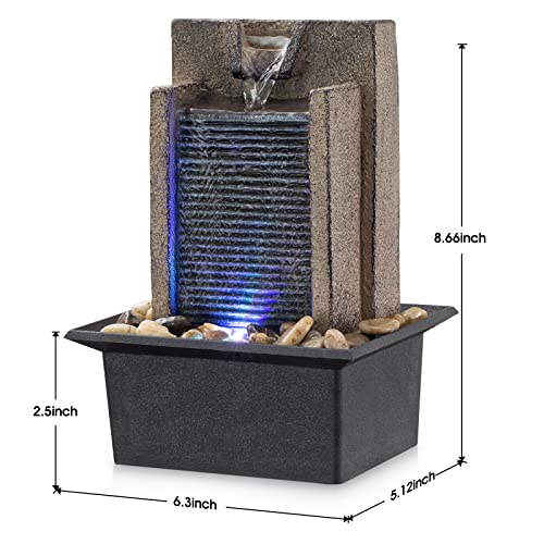 Tabletop Waterfall Fountain with Natural River Rocks and Light