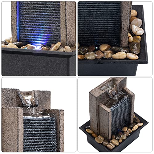 Tabletop Waterfall Fountain with Natural River Rocks and Light