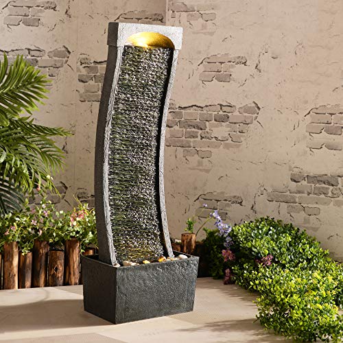 Teamson Modern Curved Slate Waterfall Fountain with LED Light