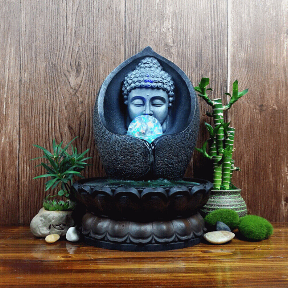 LED Light Ball Tabletop Water Fountain Meditation Waterfall