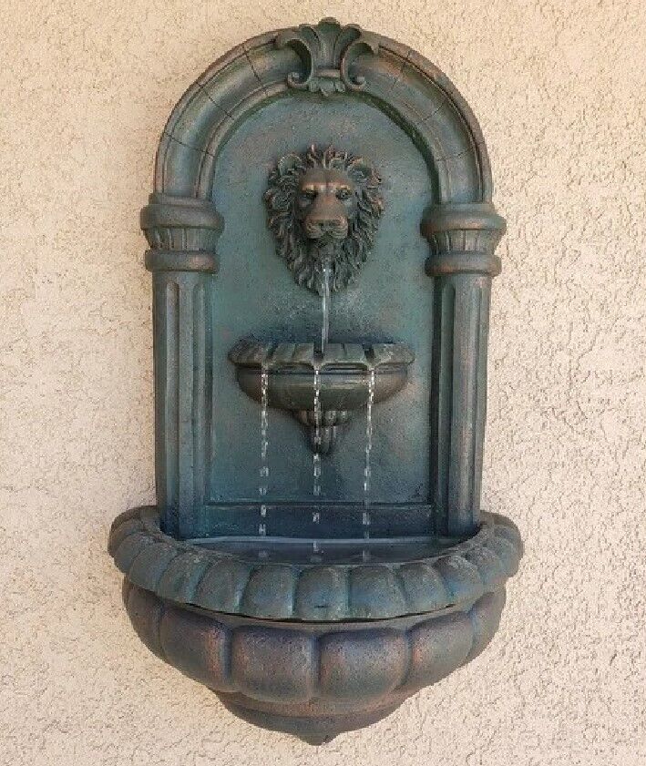 Lion Wall Water Fountain with Lights for Patio