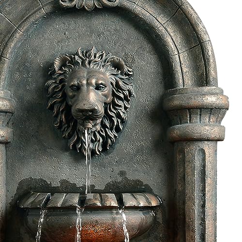 32" Royal Lion Head Wall Waterfall Fountain, LED Lights
