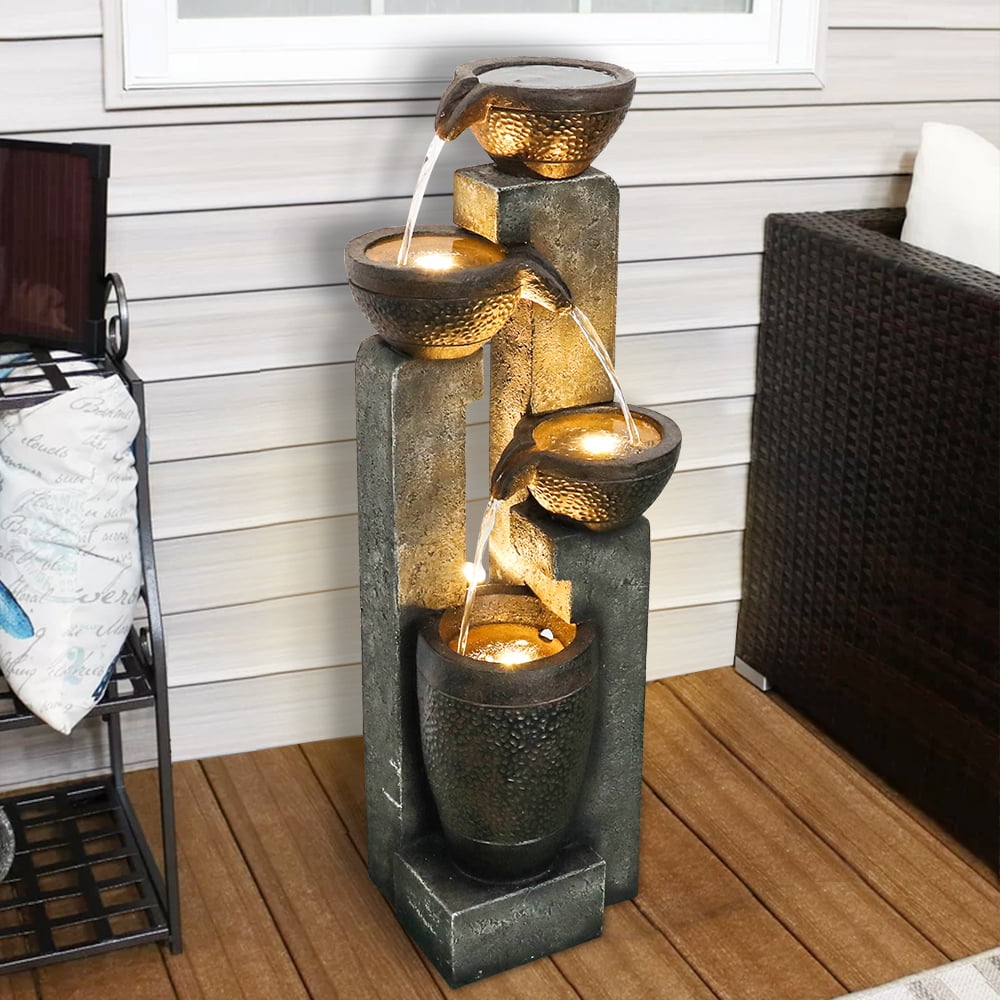 4-Tier Pots Garden Water Fountain - Decor for Yard
