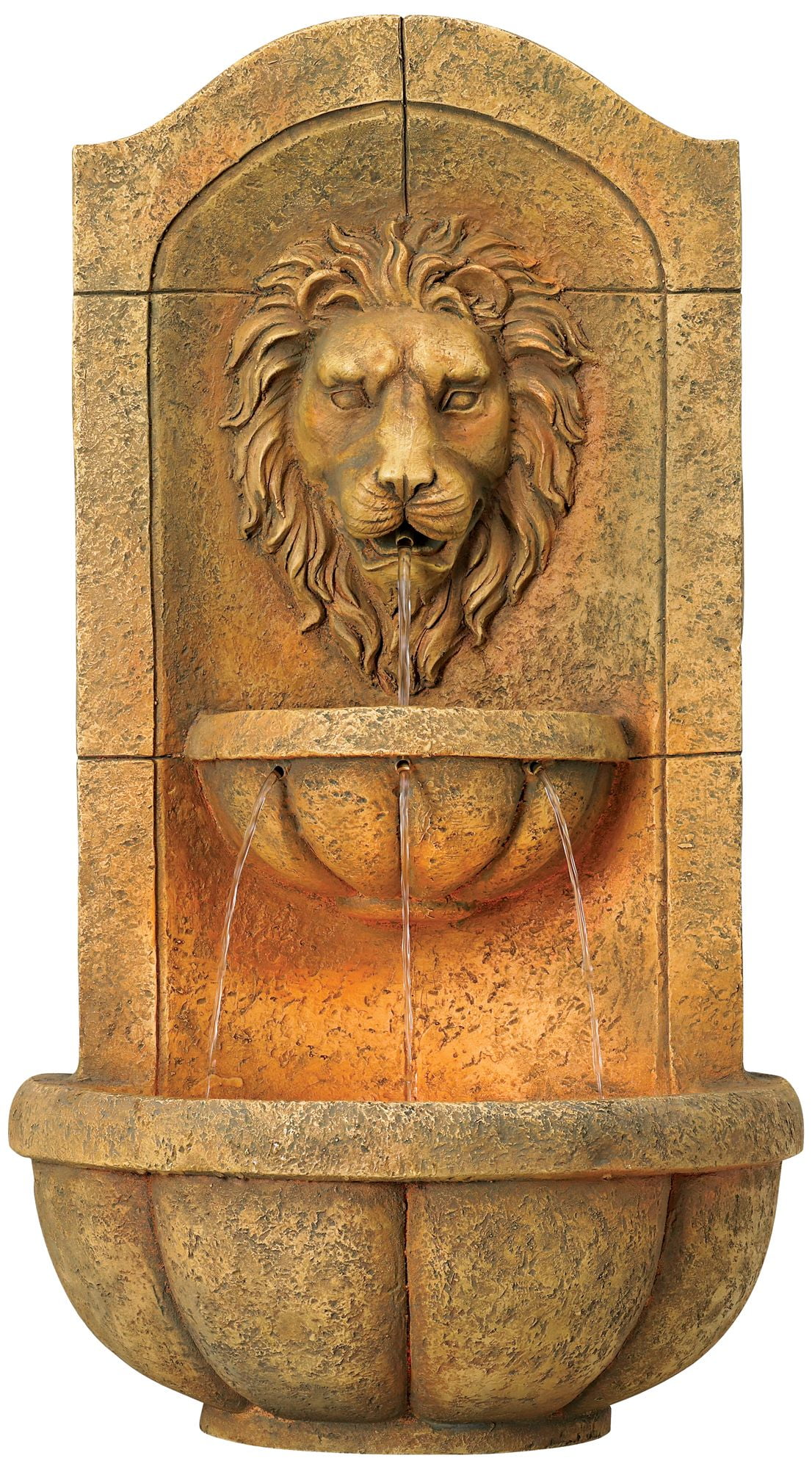 Rustic Lion Head 2-Tier Outdoor Wall Fountain