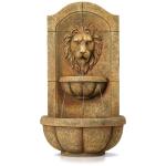 Rustic Lion Head Outdoor Wall Water Fountain LED Light