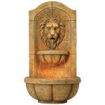 Rustic Lion Head Outdoor Wall Water Fountain LED Light