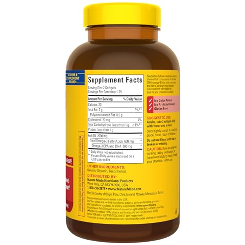 Fish Oil Softgels, Omega 3 Heart Support - 250 Count