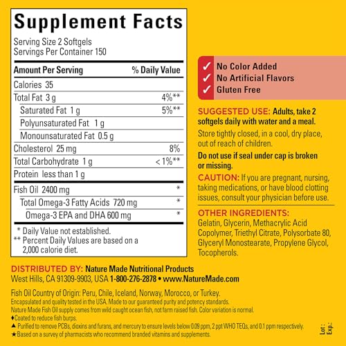 Nature Made Fish Oil Supplements 1200mg, Omega 3
