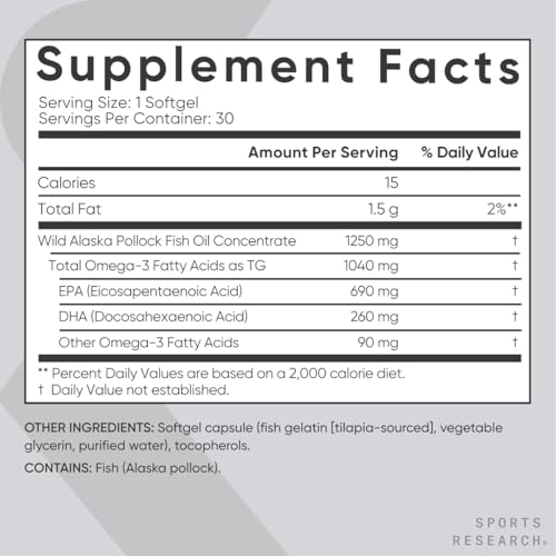 Triple Strength Omega-3 Fish Oil: Wild Alaskan Pollock - 30 Softgels