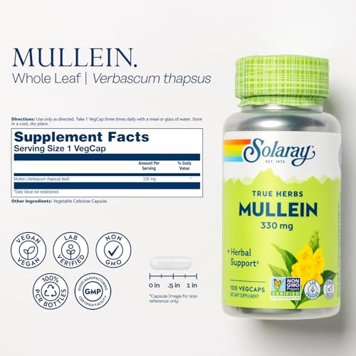 SOLARAY 100ct Mullein Leaf 330 mg - Herbal Support