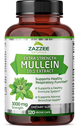Zazzee Mullein 10X Extract 3000mg, 120 Capsules (4-Month)