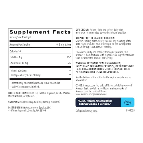 Amazon Basics Omega-3 Fish Oil Softgels 1000mg