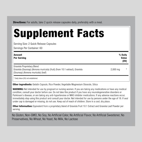 Piping Rock Graviola Capsules 2000mg | 120 Count | Soursop Extract