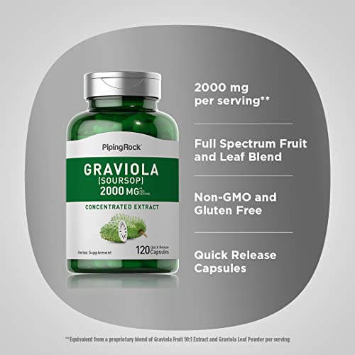 Piping Rock Graviola Capsules 2000mg | 120 Count | Soursop Extract