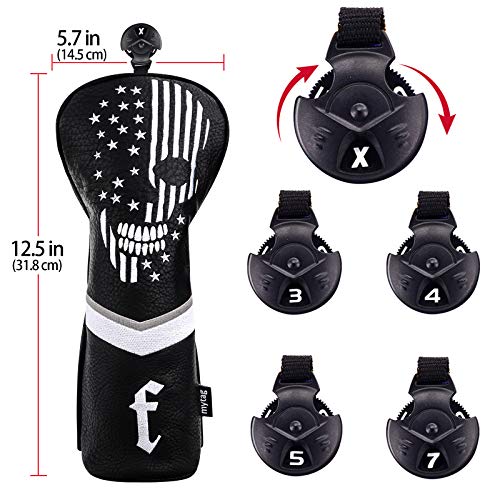 Black Leather Golf Club Headcovers Set with Skeleton Design