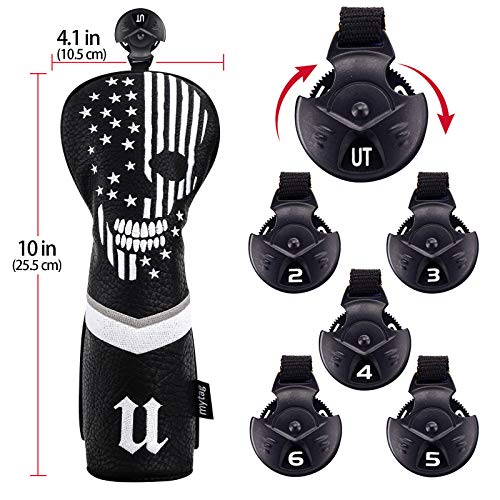 Black Leather Golf Club Headcovers Set with Skeleton Design