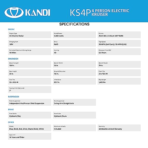 Kandi America 4 Passenger Electric Golf Cruiser - Black