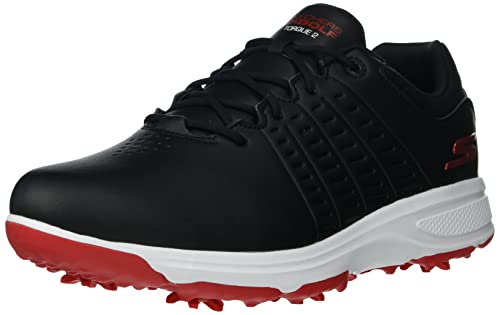 Skechers Men's Waterproof Golf Shoe, Black/Red Sole, 9.5 Wide