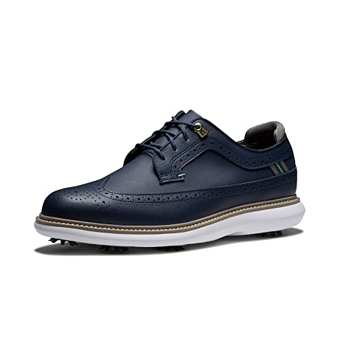 FootJoy Men's Traditions-Shield Tip Golf Shoe, Navy/Green