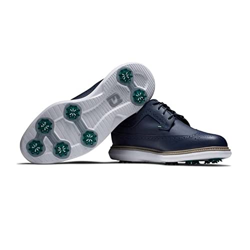 FootJoy Men's Traditions-Shield Tip Golf Shoe, Navy/Green