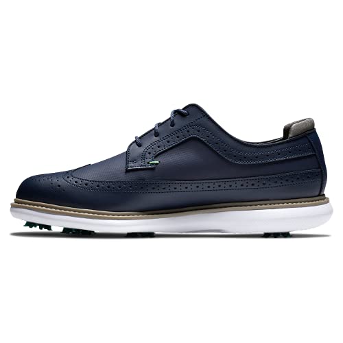 FootJoy Men's Traditions-Shield Tip Golf Shoe, Navy/Green