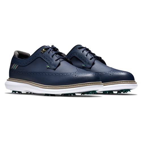 FootJoy Men's Traditions-Shield Tip Golf Shoe, Navy/Green