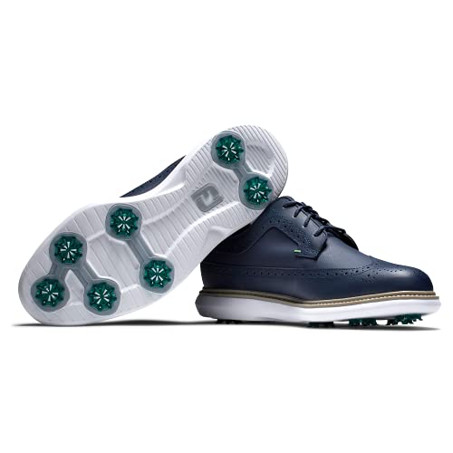 FootJoy Men's Traditions-Shield Tip Golf Shoe, Navy/Green